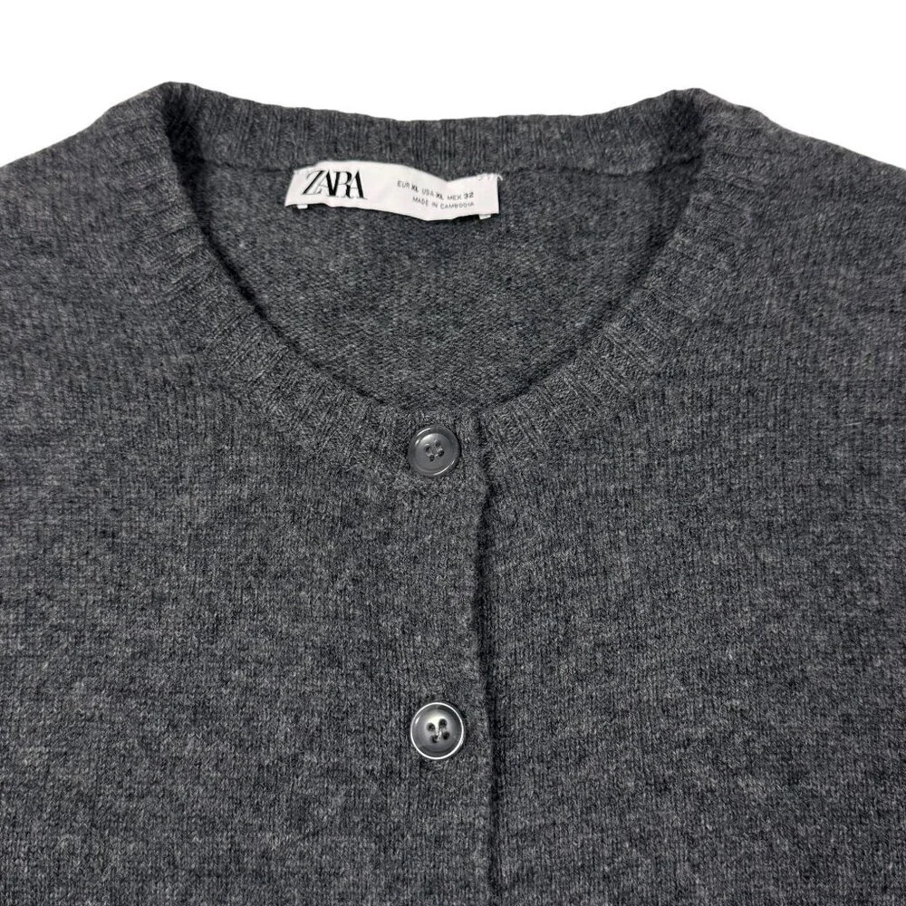 Zara 100% Wool Cardigan SZ XL Dark Gray Button Front Stsple Capsule Wardrobe - Picture 6 of 15